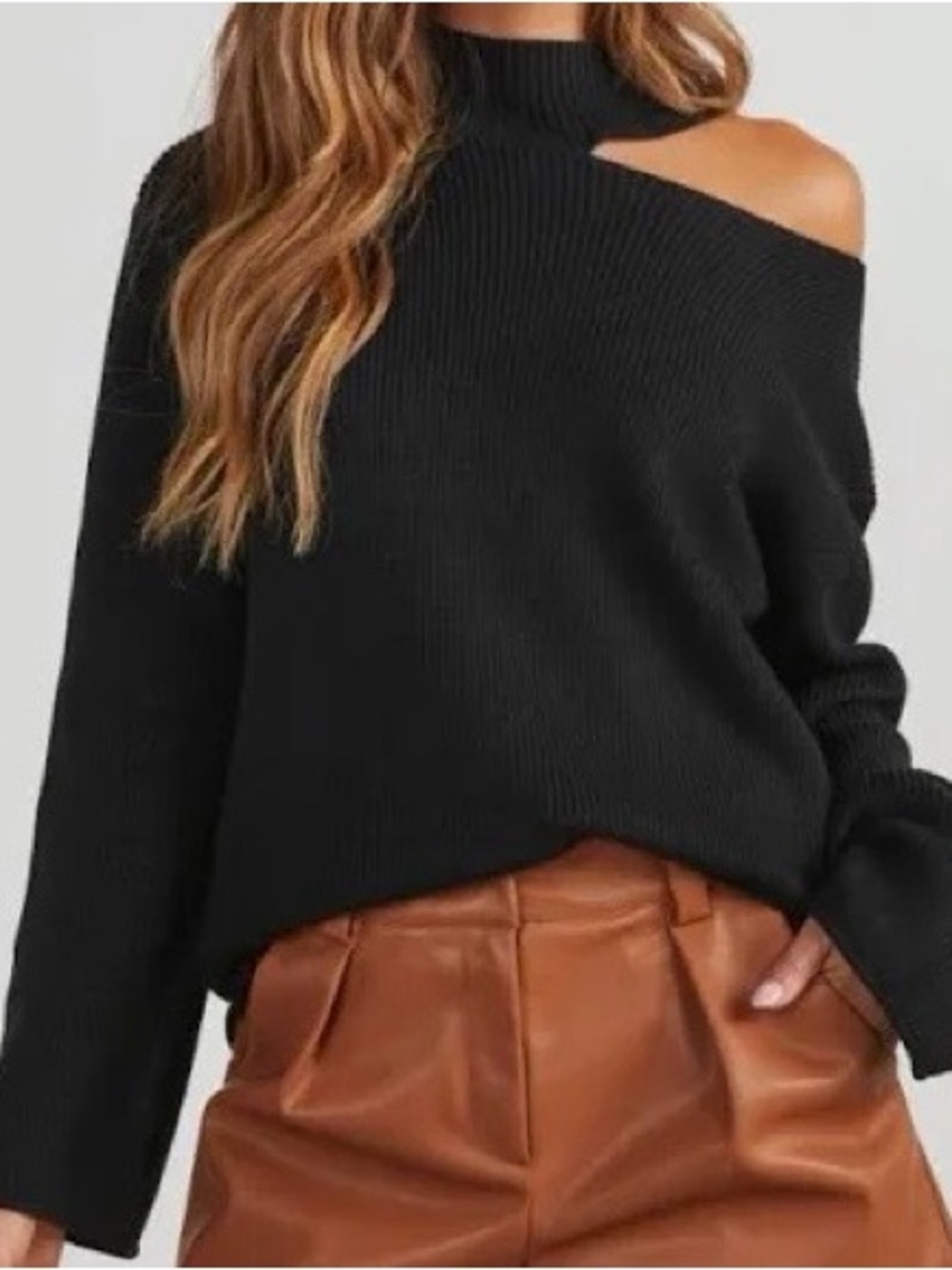 VICI - Indulgence Choker Cutout Sweater Off-Shoulder Black Knit Sweater - Medium